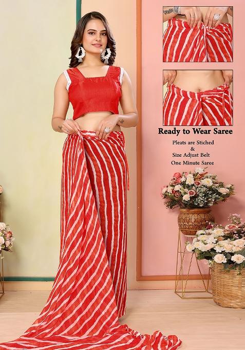 Red Designer Printed Georgette Pre Stitched Saree