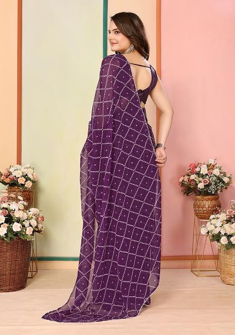 Purple Designer Printed Georgette Pre Stitched Saree