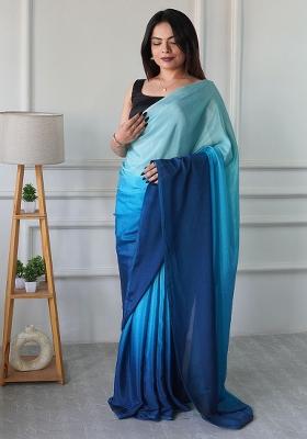 Blue Pedding Color Solid Chinon Pre Stitched Saree