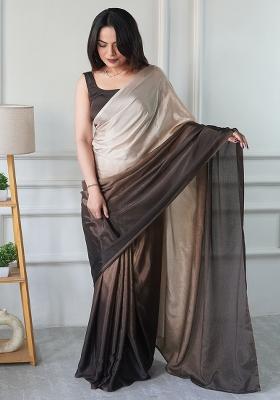 Chiku Brown Pedding Color Solid Chinon Pre Stitched Saree