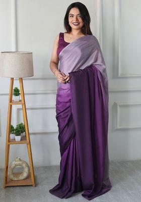 Lavender Pedding Color Solid Chinon Pre Stitched Saree