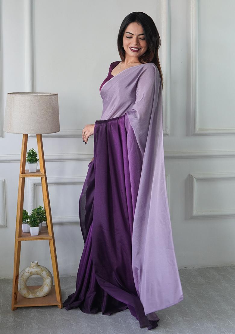 Lavender Pedding Color Solid Chinon Pre Stitched Saree