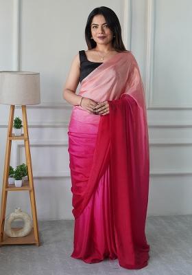 Pink Pedding Color Solid Chinon Pre Stitched Saree