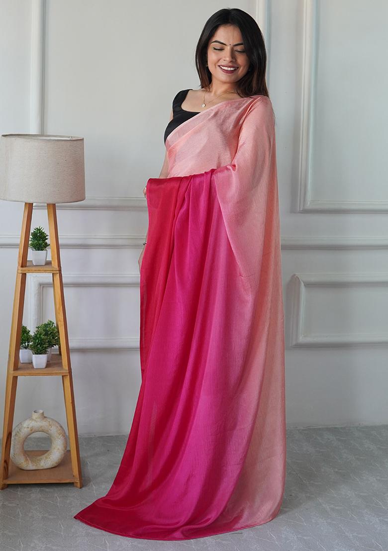 Pink Pedding Color Solid Chinon Pre Stitched Saree