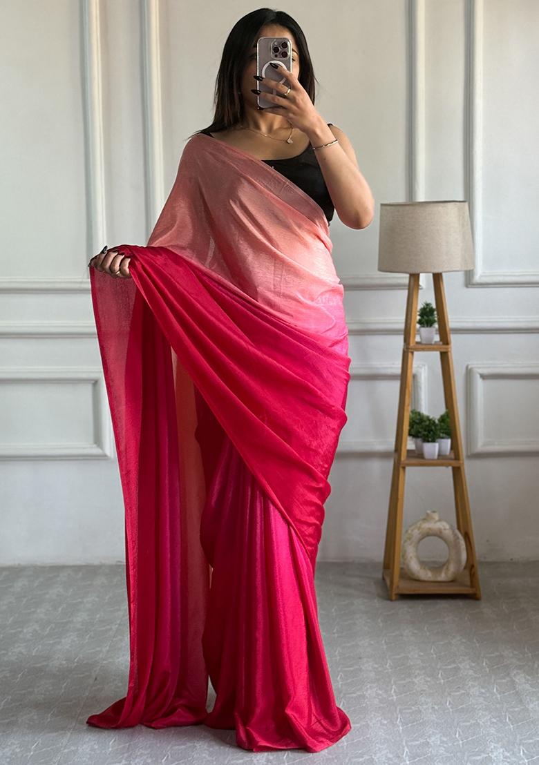 Pink Pedding Color Solid Chinon Pre Stitched Saree