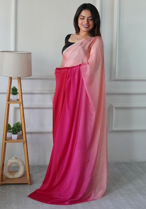 Pink Pedding Color Solid Chinon Pre Stitched Saree