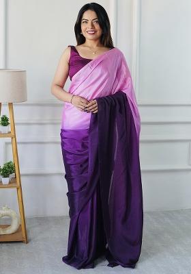 Purple Pedding Color Solid Chinon Pre Stitched Saree