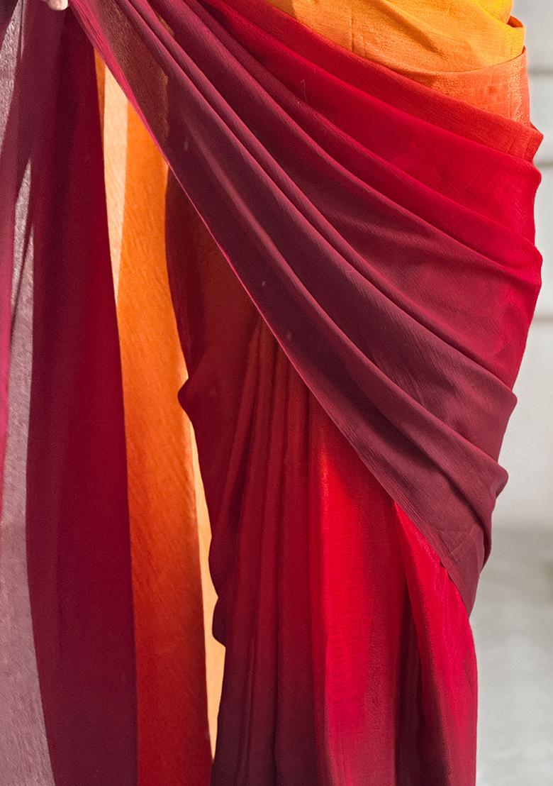 Yellow Pedding Color Solid Chinon Pre Stitched Saree