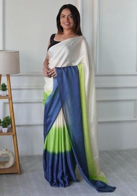 Cream Pedding Color Solid Chinon Pre Stitched Saree