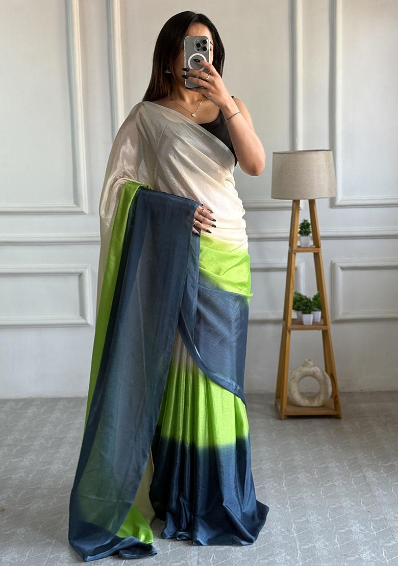 Cream Pedding Color Solid Chinon Pre Stitched Saree