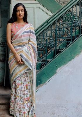Multicolor Digital Print Mul Cotton Saree Set