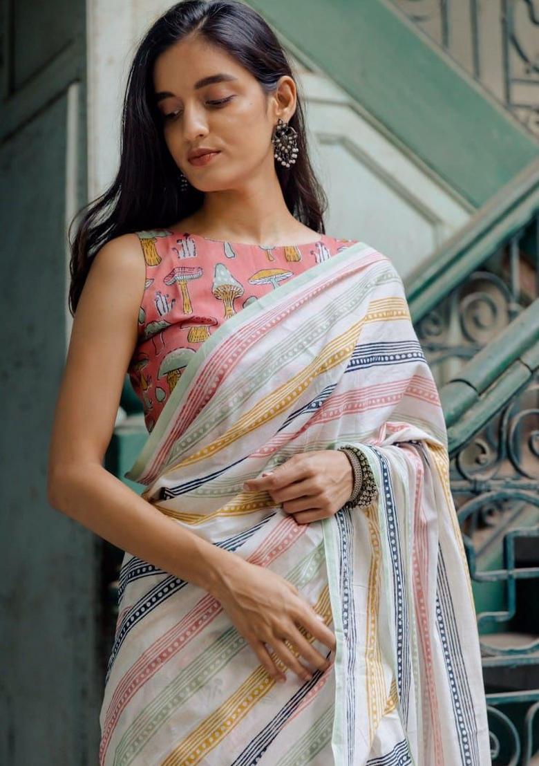 Multicolor Digital Print Mul Cotton Saree Set