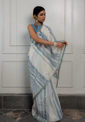 Blue Digital Print Mul Cotton Saree Set