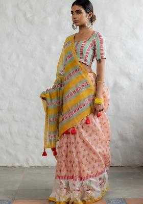 Multicolor Digital Print Mul Cotton Saree Set