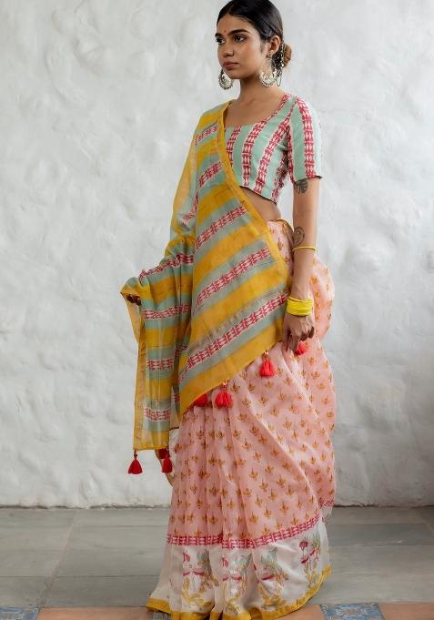 Multicolor Digital Print Mul Cotton Saree Set