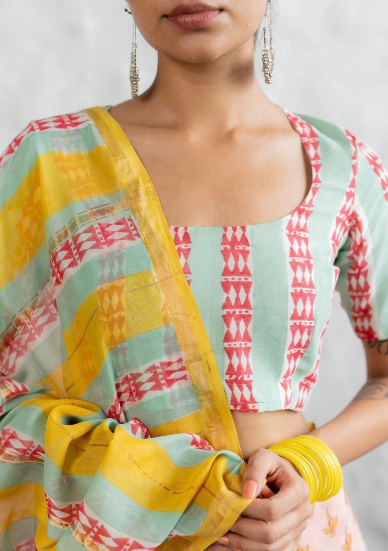 Multicolor Digital Print Mul Cotton Saree Set