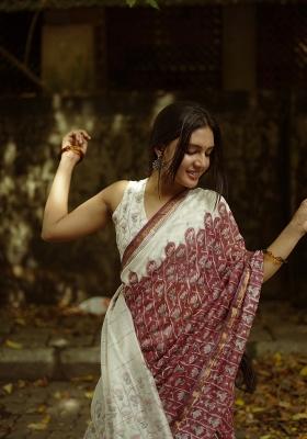 Purple Digital Print Mul Cotton Saree Set