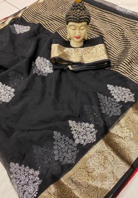 Black Embroidered Organza Saree Set