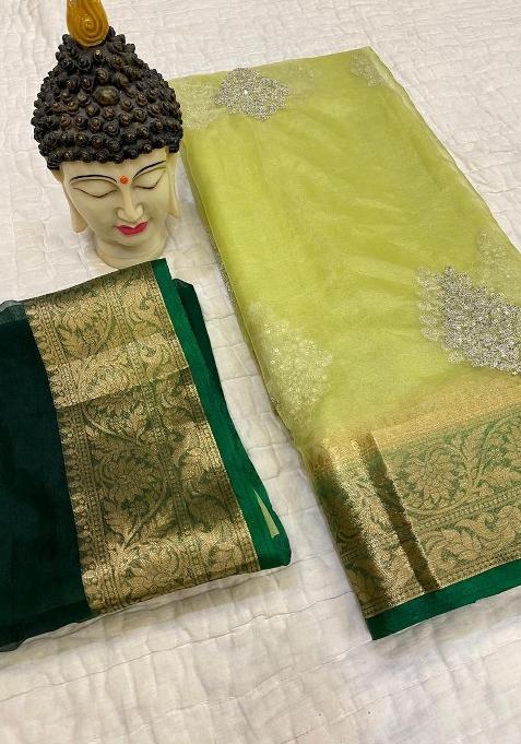 Pista Green Embroidered Organza Saree Set
