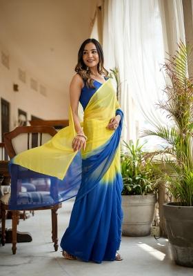 Yellow Ombre Pattern Georgette Saree Set