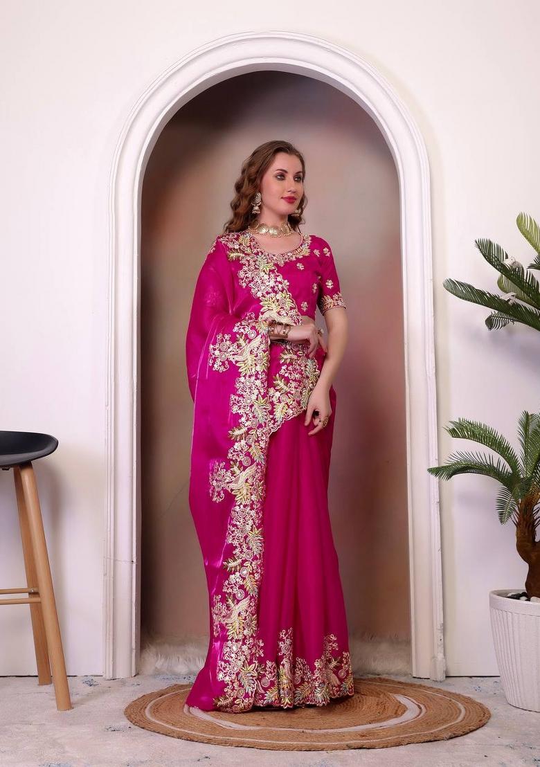 Pink Embroidered Jimmy Choo Saree Set