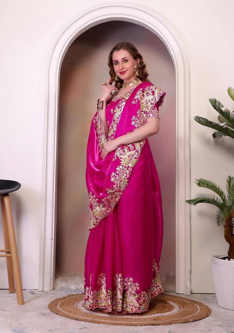 Pink Embroidered Jimmy Choo Saree Set