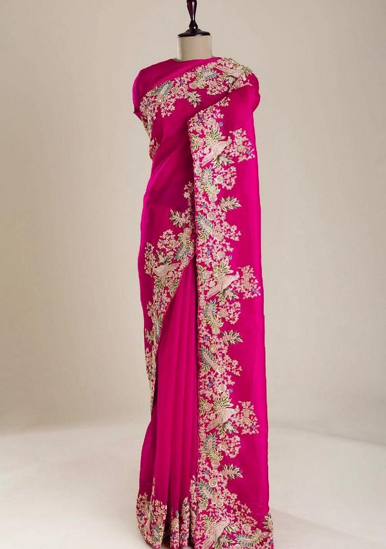 Rani Pink Embroidered Jimmy Choo Saree Set