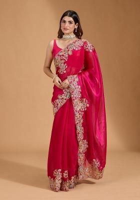 Red Embroidered Jimmy Choo Saree Set