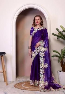 Blue Embroidered Jimmy Choo Saree Set