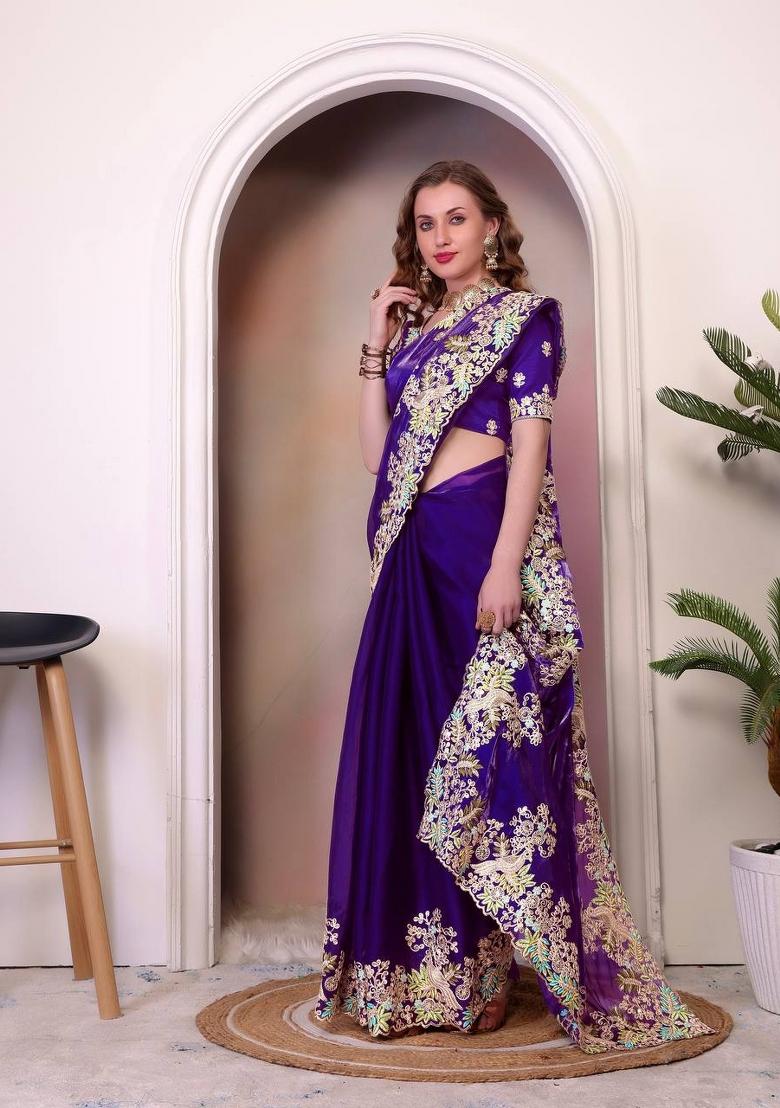 Blue Embroidered Jimmy Choo Saree Set