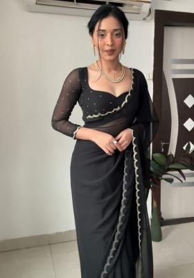 Black Handwork Georgette Saree Set