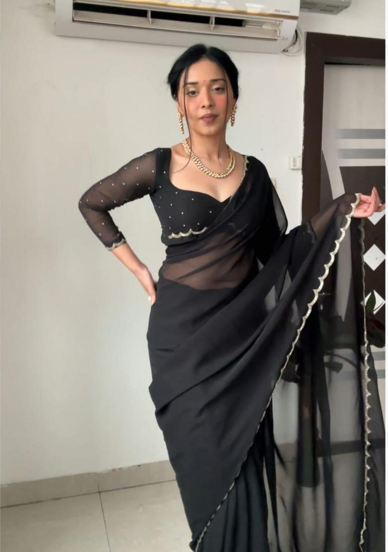 Black Handwork Georgette Saree Set
