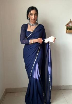 Dark Blue Handwork Georgette Saree Set