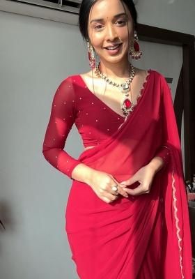 Dark Red Handwork Georgette Saree Set