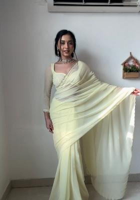 Lime Yellow Handwork Georgette Saree Set