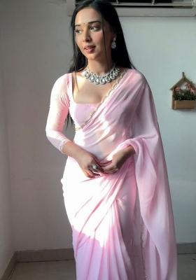 Pink Handwork Georgette Saree Set