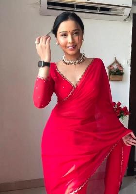 Red Handwork Georgette Saree Set