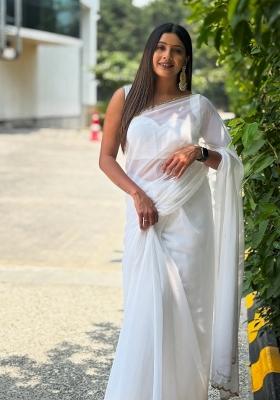 White Handwork Georgette Saree Set