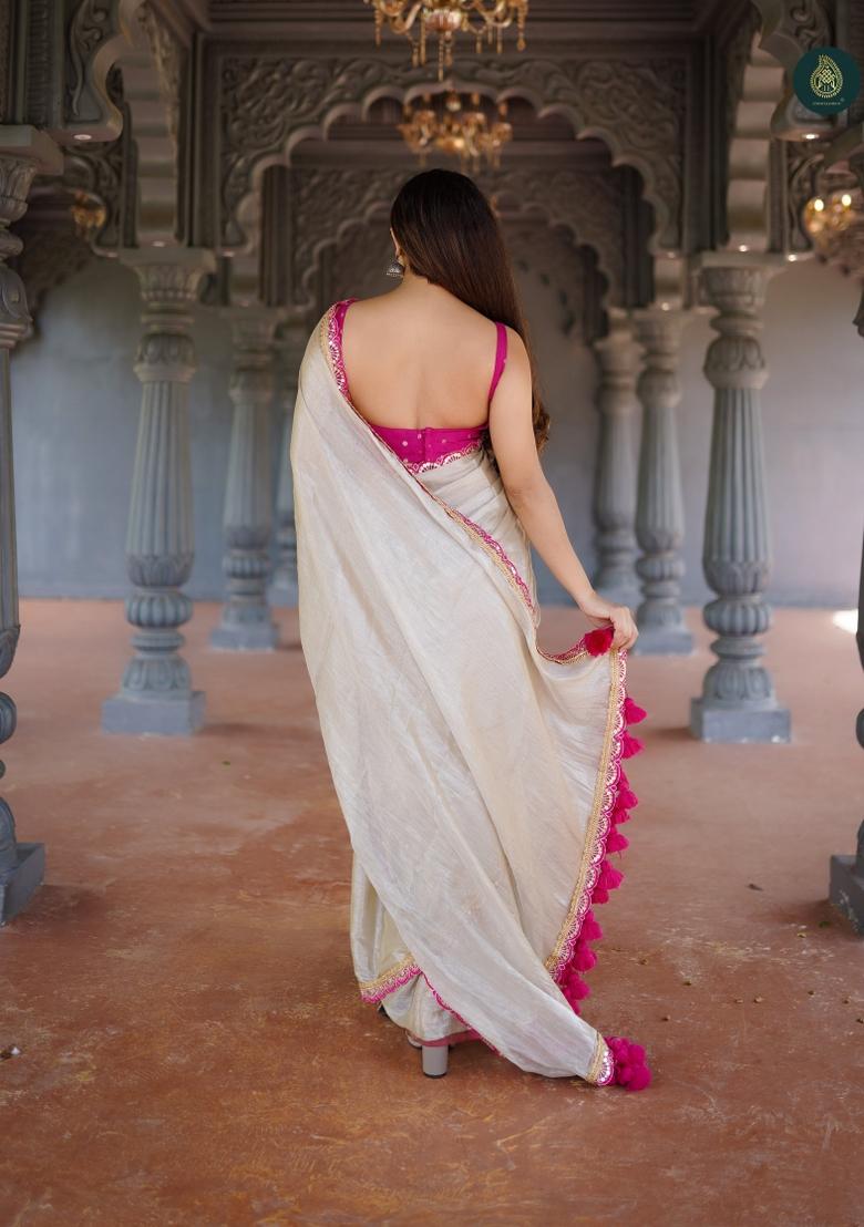 Beige Lace Border Erode Silk Saree Set