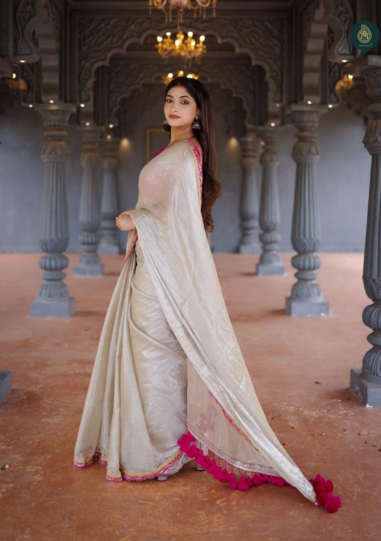 Beige Lace Border Erode Silk Saree Set