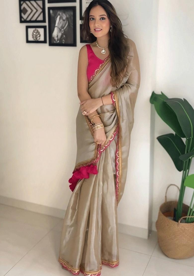 Chiku Brown Lace Border Erode Silk Saree Set