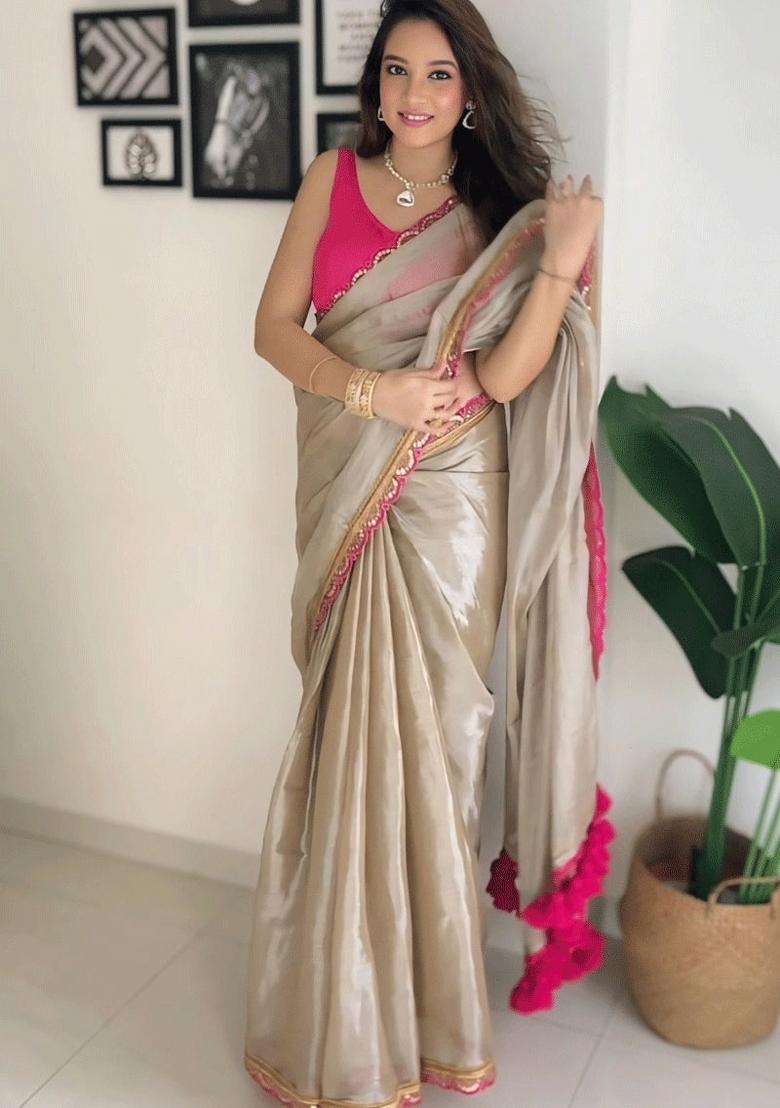 Chiku Brown Lace Border Erode Silk Saree Set