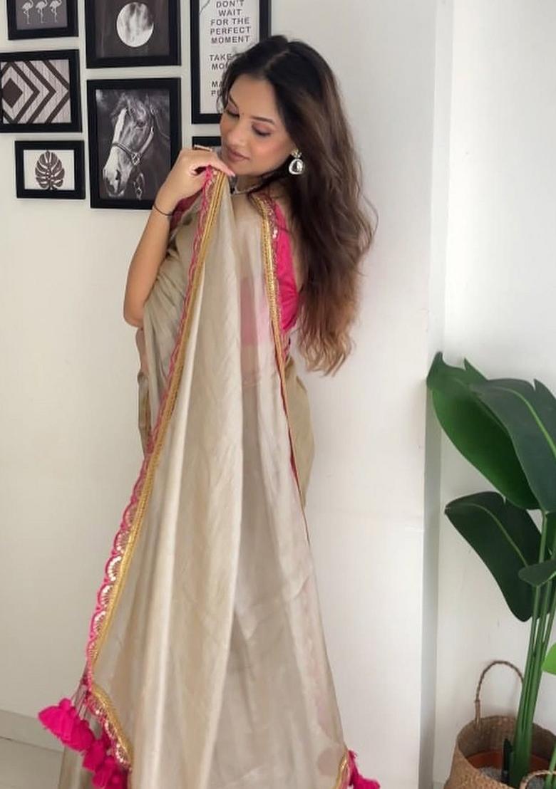 Chiku Brown Lace Border Erode Silk Saree Set