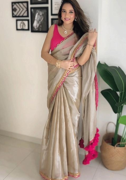 Chiku Brown Lace Border Erode Silk Saree Set