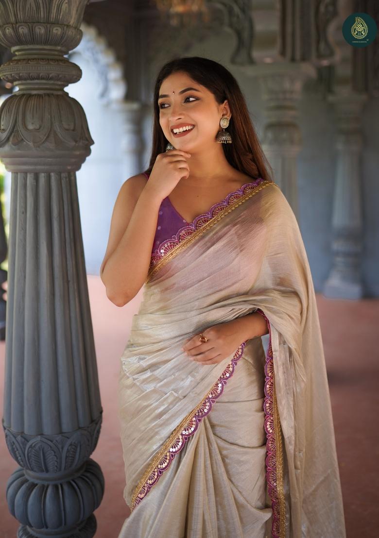 Purple Lace Border Erode Silk Saree Set