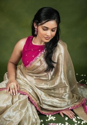 Chiku Brown Lace Border Erode Silk Saree Set