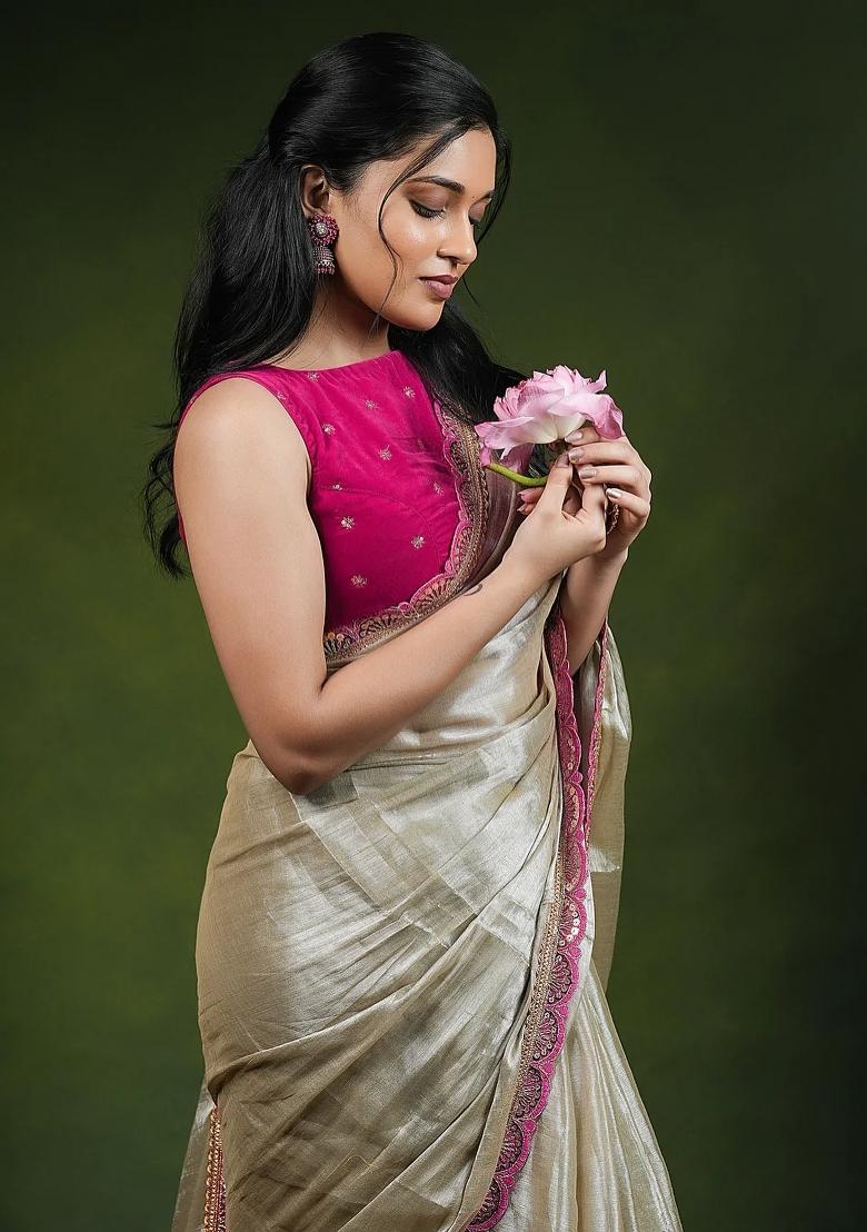 Chiku Brown Lace Border Erode Silk Saree Set