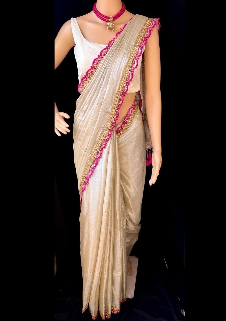 Beige Lace Border Erode Silk Saree Set