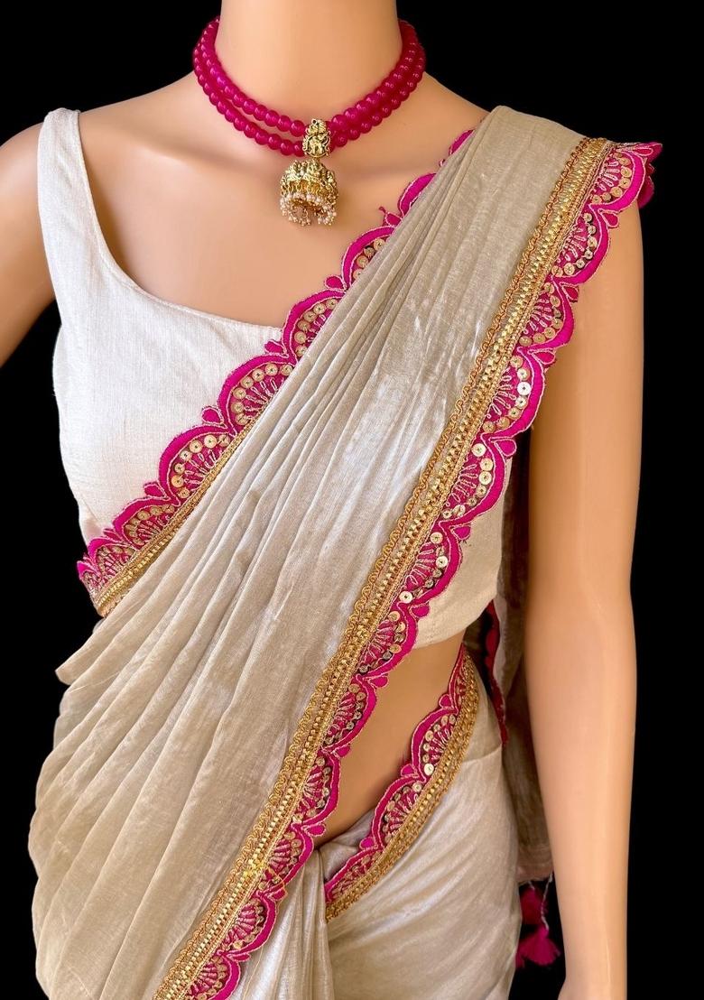 Beige Lace Border Erode Silk Saree Set
