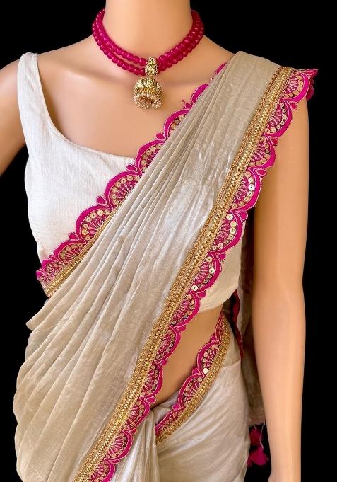Beige Lace Border Erode Silk Saree Set